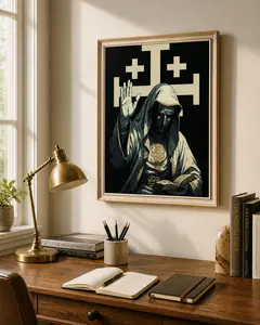 Retro Jerusalem Cross Holy Figure Poster | Medieval Christian Gothic Wall Art | Dark Religious Print | Sacred Reader Room Decor