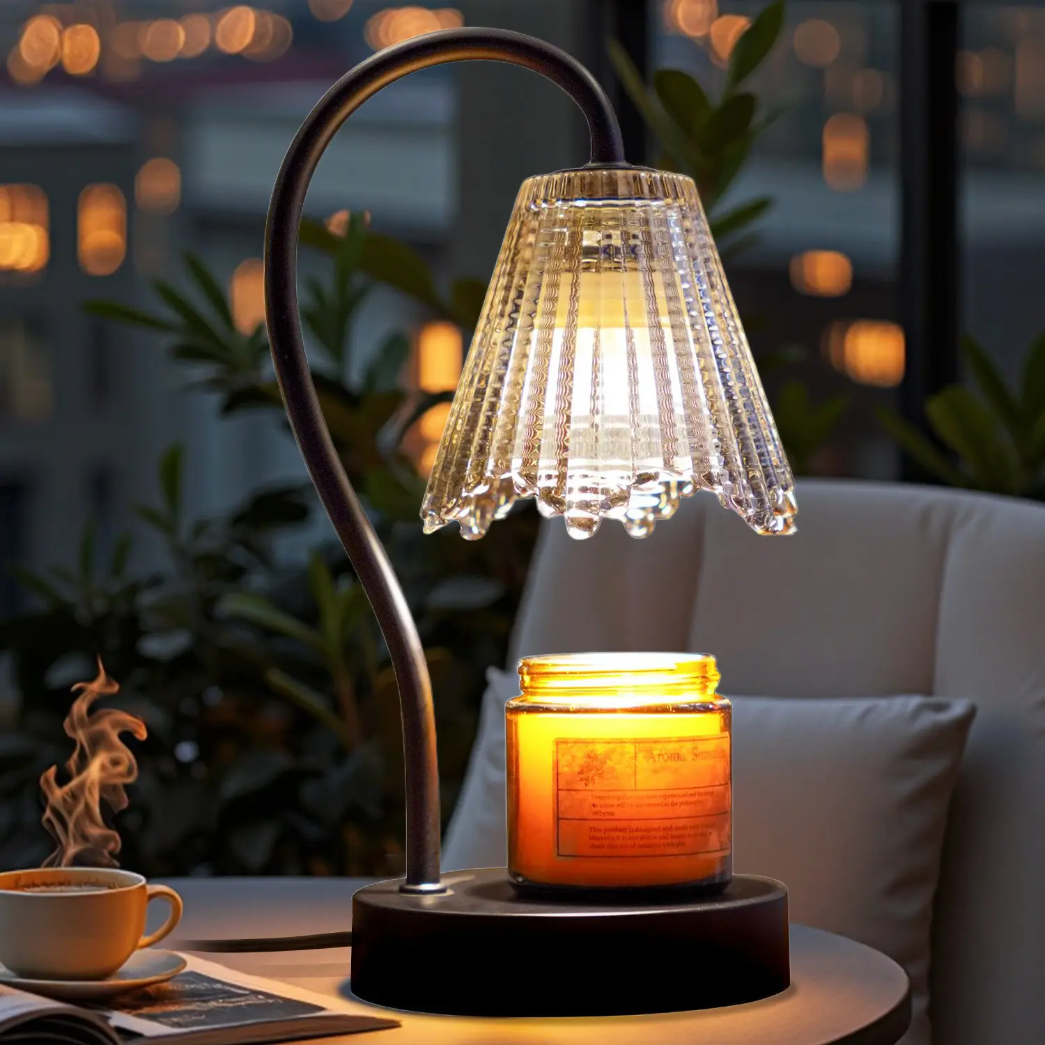 Black Candle Warmer Lamp, Electric Candle Warmer with Dimmable Light, Scented Wax Melter, No Smoke, with 2 Light Bulbs, Wax Melt Warmer for with Small Scented Candles