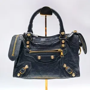 Pre-owned Balenciaga Lambskin Shoulder Bags Classic City Mini Black Studded Biker Bag