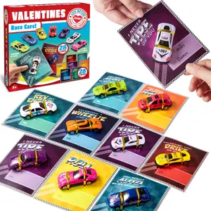 28Pcs Die-cast Racing Cars With Kids Valentines Cards Classroom Exchange Valentine's Day Gifts for Kids