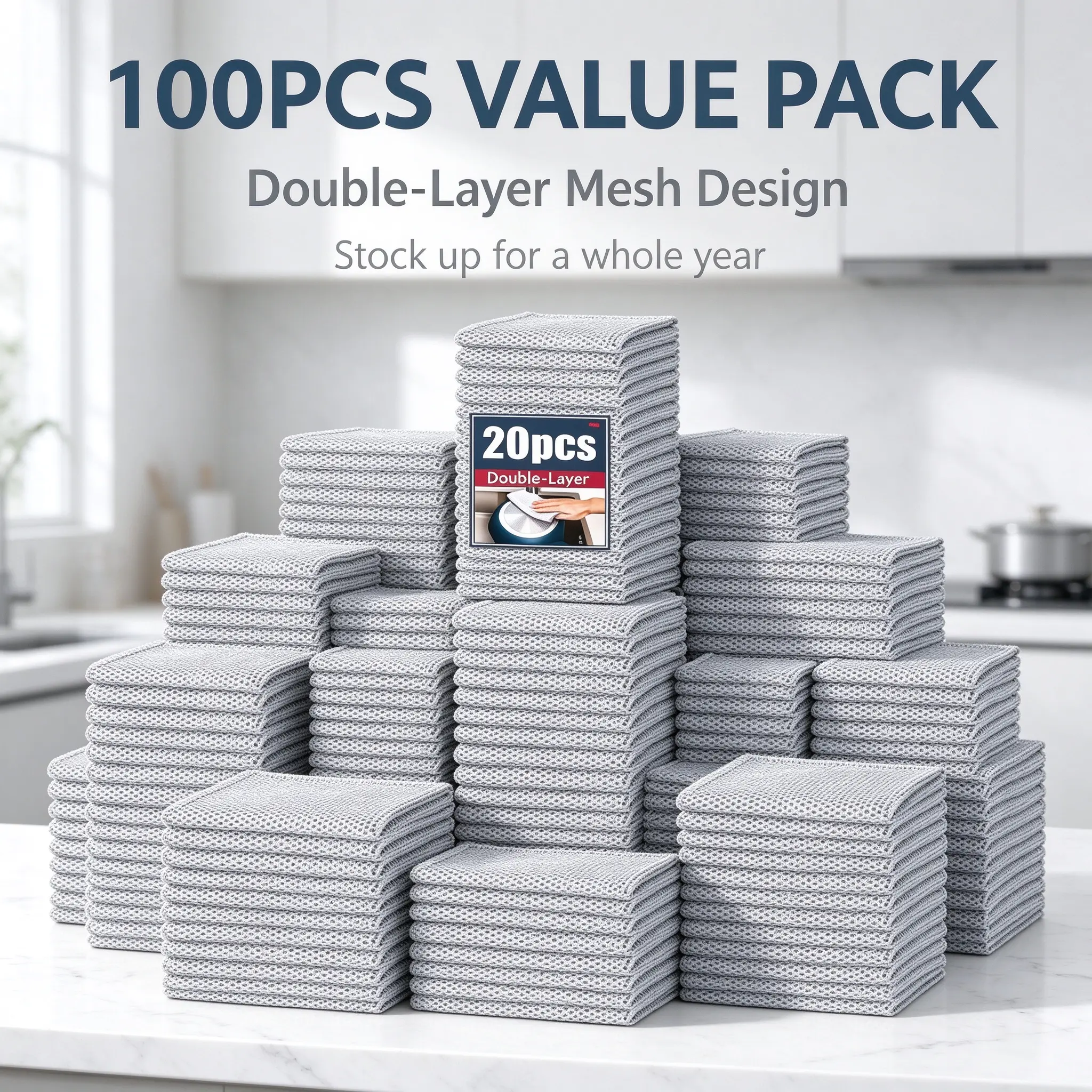 10-Pack Steel Wire Mesh Dish Cloths Wipes, Non-Scratch Reusable Double-Layer Deep Cleaning House Supplies for Kitchen Pots & Sinks, Wet-Dry Washable Quick-Drying Home Goods Mirrors Cleaners