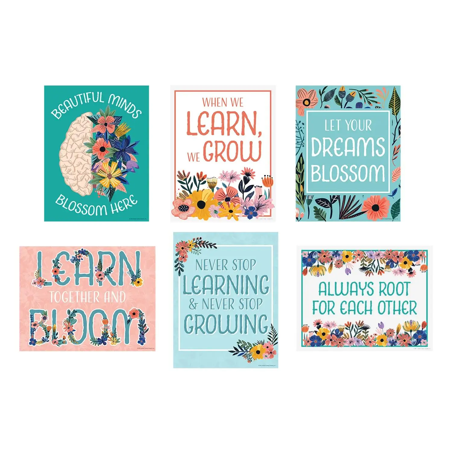 6-Pc Motivational Message Wall Posters Set - 16in x 20.75in Multicolor Lightweight Decor Prints for Students, Office & School Educational Stationery Supplies