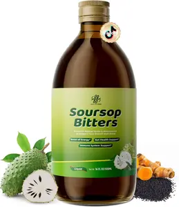Soursop Bitters Liquid with Black Seed, Turmeric & Moringa-Pure 15 in 1 Herb Soursop Tea for Immune System, Digestive & Gut Health, Antioxidant,Skin Health Support