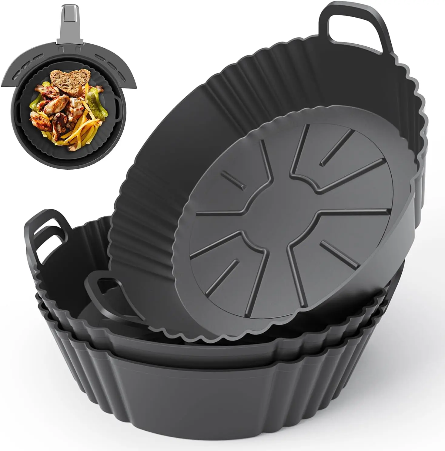 3Pack Round Silicone Air Fryer Liners , Ninja AF101 & AF161 Silicone Liners for 4-5.3QT, Reusable Air Fryer Accessories Food Grade Liners, Compatible with Ninja, COSORI, Tefal, Bear, Chefman