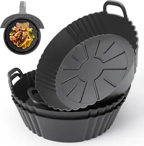 3Pack Round Silicone Air Fryer Liners , Ninja AF101 & AF161 Silicone Liners for 4-5.3QT, Reusable Air Fryer Accessories Food Grade Liners, Compatible with Ninja, COSORI, Tefal, Bear, Chefman