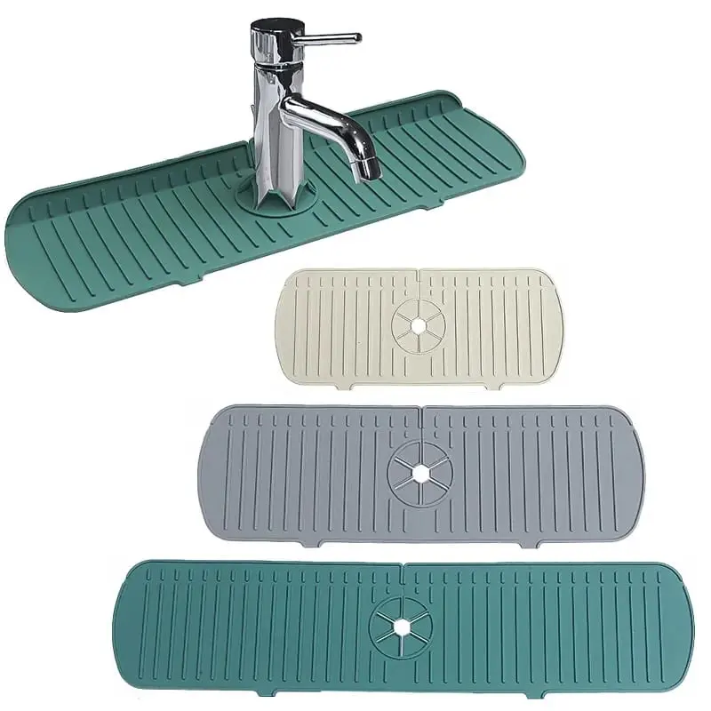 Silicone Kitchen Faucet Splash Guard Mat - Sink Countertop Protector, Drain Rack Accessory