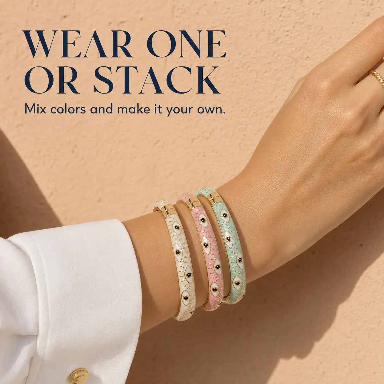 Colorful Enamel Evil Eye Open Cuff Bangle, Stackable Wrist Bracelet, Trendy Statement Jewelry for Women Daily Wear