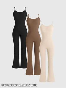 women's solid color simple flare leg cami jumpsuit, casual sleeveless spaghetti strap bell bottom jumpsuit for summer, ladies' clothes for daily wear, casual minimalist jumpsuit