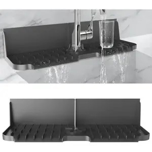 Silicone Kitchen Sink auto Drain Organizer, Kitchen countertop and Sink Splash Guard.Kitchen Sponge Rack and organizing Shelf，Suitable for Cleaning Tools, dispensers, Bottles, Cups (Black)
