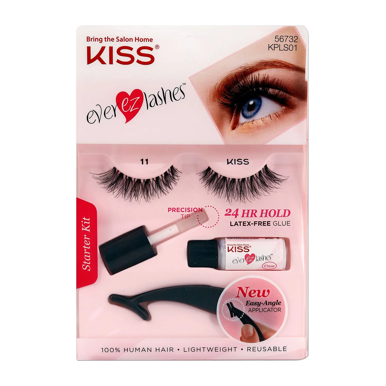 Kiss Ever Ez Eyelash Starter Kit, Cosmetic Makeup False Eyelash Set for Beginners, Lash Extensions