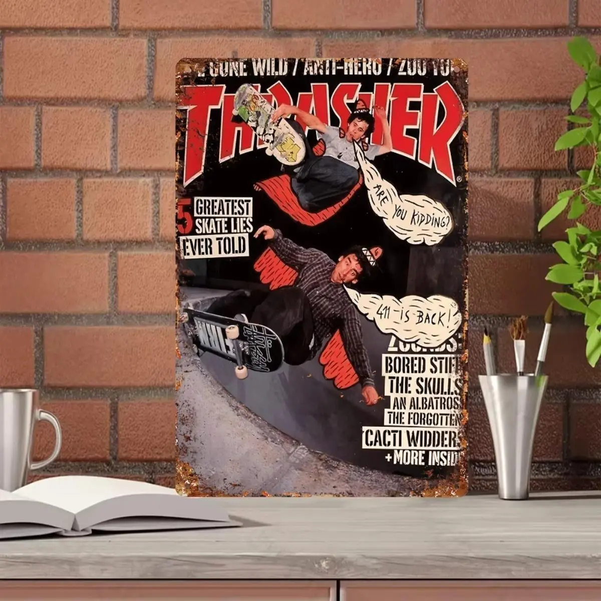 Thrasher Vintage Aluminum Sign, Decorative Sign, Classic Skateboard Wall Art for Retro Bars, bar signs, Ideal Gift and Collectible Plaque, 1pc Wall Decor