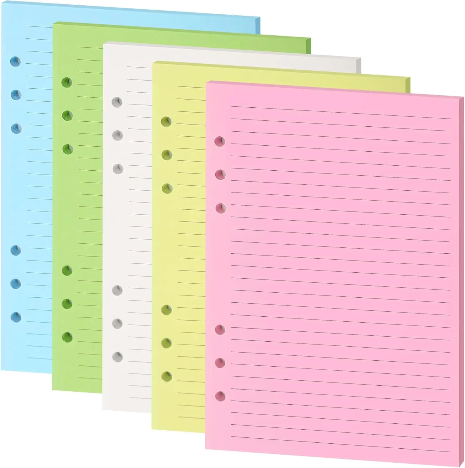 Lined Refill Paper, A5 Planner Inserts, Colorful Ruled Journal Fillers for 6-Ring Binder,5-color 120 GSM Thick Loose Leaf Paper,50 Sheets/100 Pages(50, A58.26x5.6in)