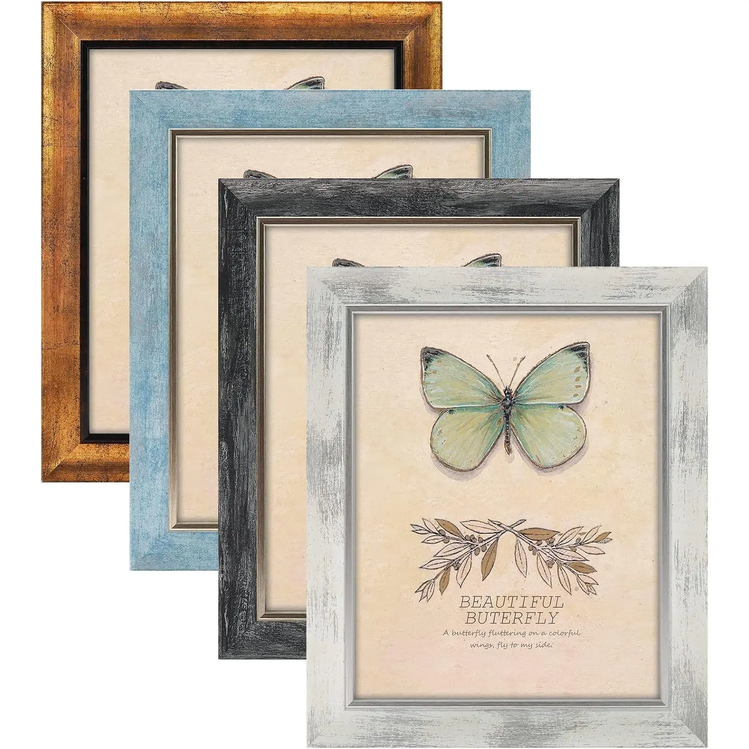 8x10 Picture Frames Set of 4 Rustic Retro Photo Frame with HD Plastic Cover for Wall Mount and Tabletop Display Family Friends Wedding