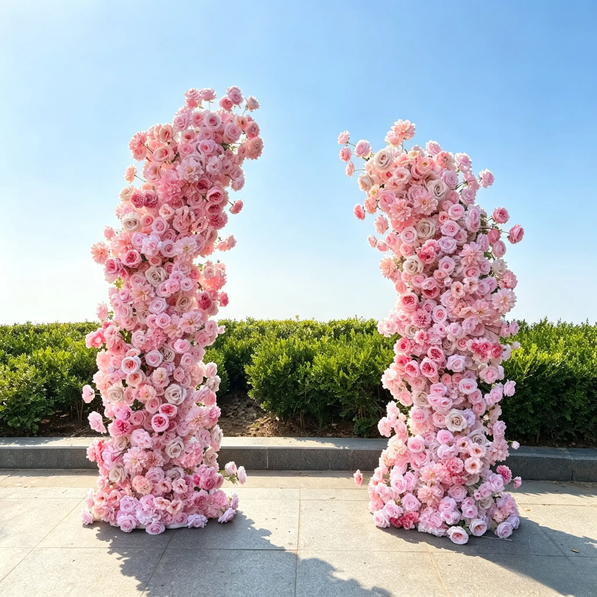 Blush Pink Tall flower arch Column high quality Faux Bloom Curved Side decoratinon For Backyard Nuptials Bridal Shower Quinceanera Baby shower wedding birthday Content Shoot Holiday Gala Reusable Indoor Outdoor Ceremony Entrance Floral arch Backdrop Decor