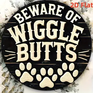 2D Flat - 1pc 8x8inch Aluminum 2DPack of Beware, Wiggle, Butts 8x8 Inch Iron Wall Art Decor, Retro Wander Inspired Signage, for Room, Home, Restaurant, Bar, Cafe, Garage