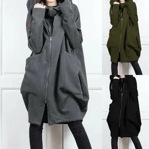 Women Hoodie Coats Autumn Winter Fake Two Pcs Zip Up Long Pocket Sweatshirts Oversized S-5XL JYFS-9206 Womenswear Grey