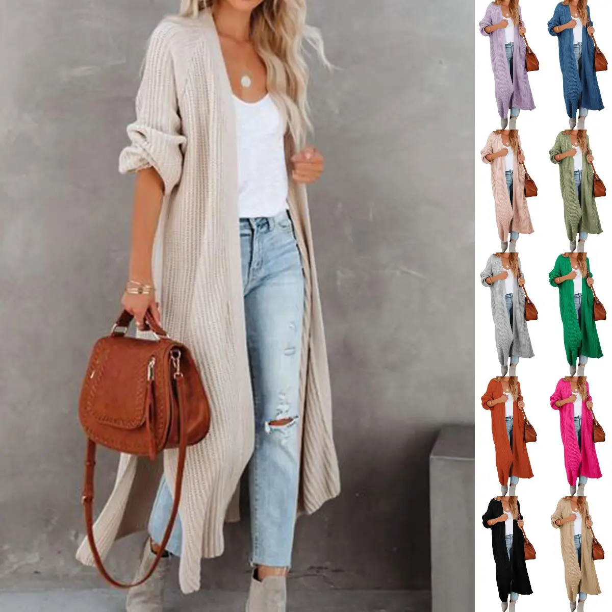 Goranbon Women's Oversized Long Cardigan Sweaters Long Sleeve Split Open Front Drape Knit Duster Coat
