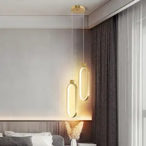Modern LED Chandelier, Dual Head Oval Aluminum Pendant Light, Three-Tone Lighting, 3000k Warm, for Bedroom, Living Room, Bar, Restaurant