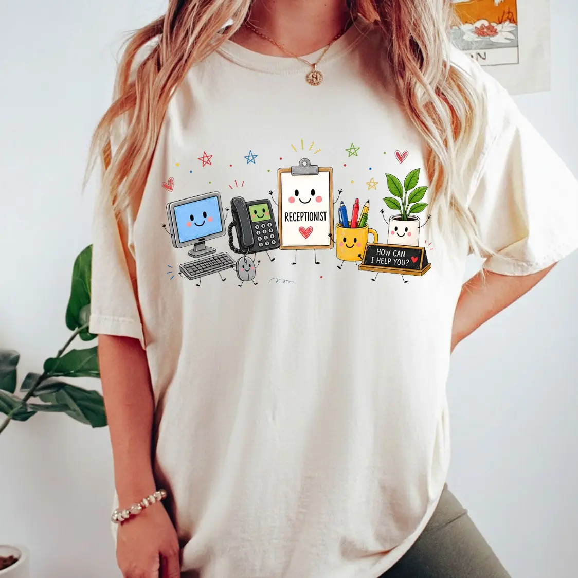 Comfort Colors® Doodle School Receptionist Shirt, Cute Front Office Lady T-shirt