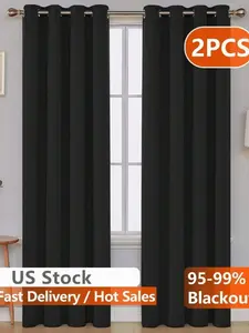 Estelar Textiler 2pc Blackout Curtains - Thermal Insulated Window Curtains with Metal Rings for Bedroom & Living Room