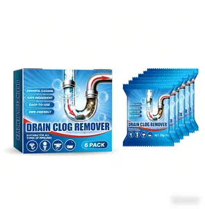 6 Pack Drain Clog Remover Powder, Pipe Cleaner for Kitchen Sink, Bathroom Tub, Toilet and Floor Drains, Hair & Grease Dissolver, Pipe-Friendly Drain Cleaning Powder