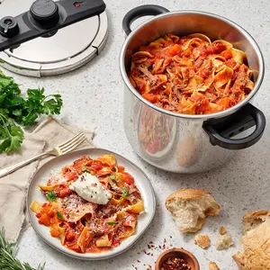 EZLock Stove Top Pressure Cooker 7 Quart - Stainless Steel, Multi Pressure Levels, Easy Locking, Induction Ready, Digital Cookbook & Steamer Basket | Olla de Presion Acero Inoxidable