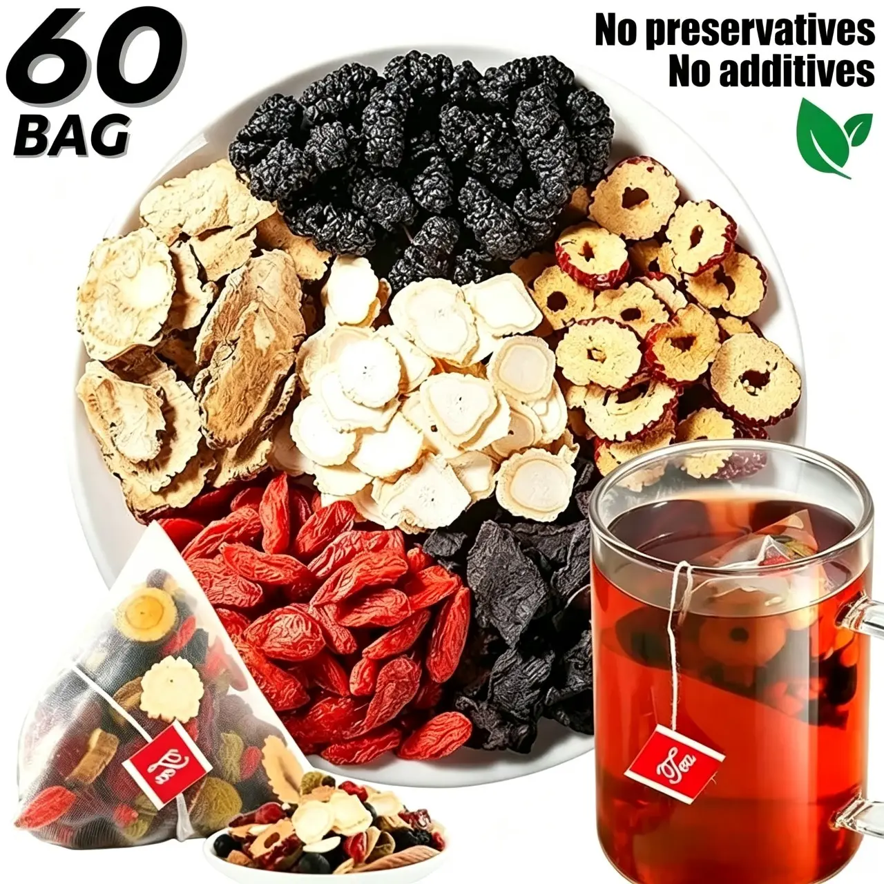 Ginseng Five Treasure & Eight Treasure Combination Scented Kidney Tea, Natural Herbal Formula with Red Date, Wolfberry and Mulberry, Nutritious Health Tea Drink Specially for Men