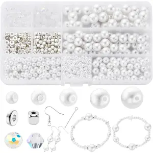 980pcs Pearl Beads for Jewelry Making Kit, White Pearl Beads Band Accessories for Bracelets, Necklaces, Earrings and Crafts, DIY Pearl Bracelet Making Kit, Jewelry Making Supplies for Adults