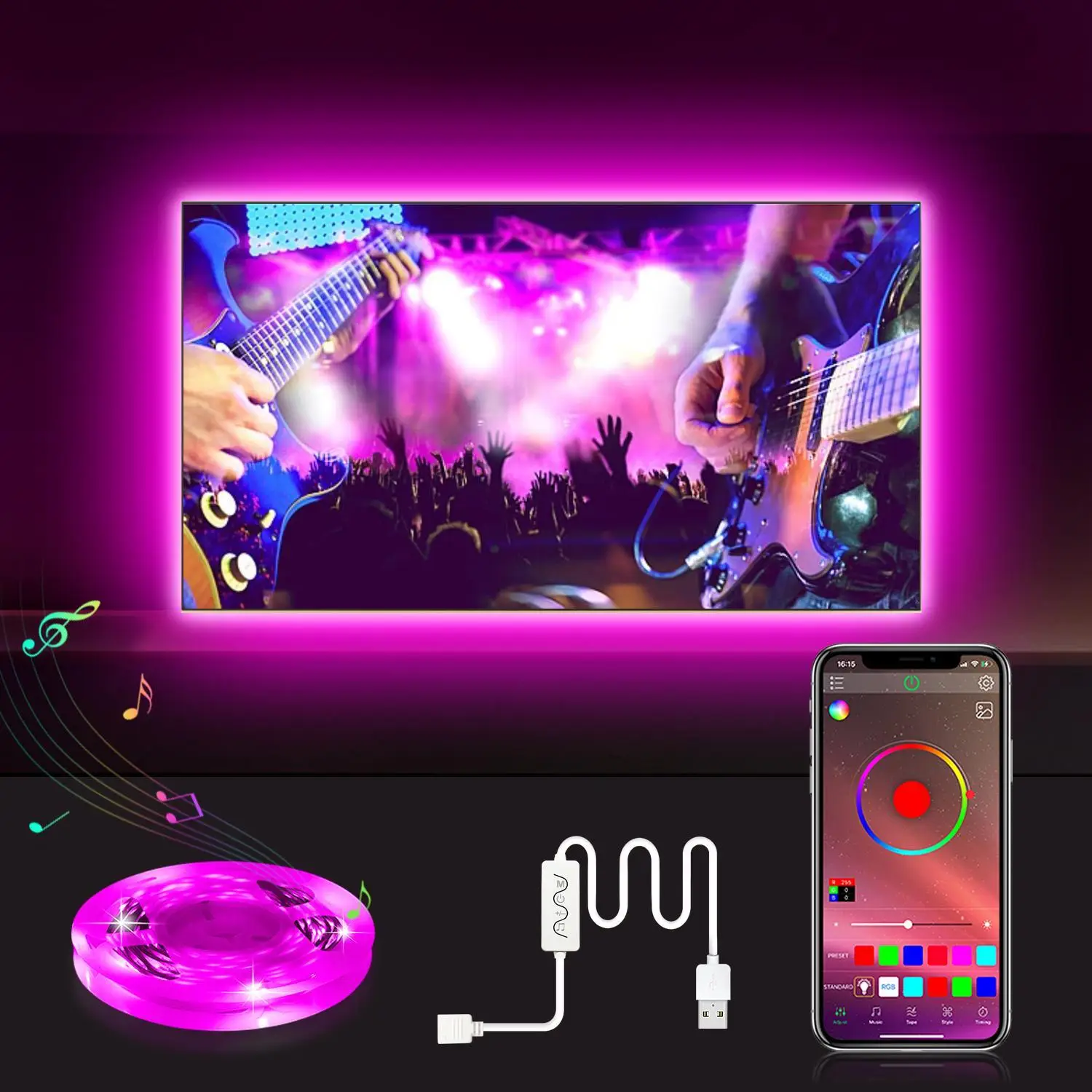 LED Lights for TV Led Backlight RGB Led Strip Lights USB TV Lights Behind 32or43in TV APP Control Music Sync TV Led Lights