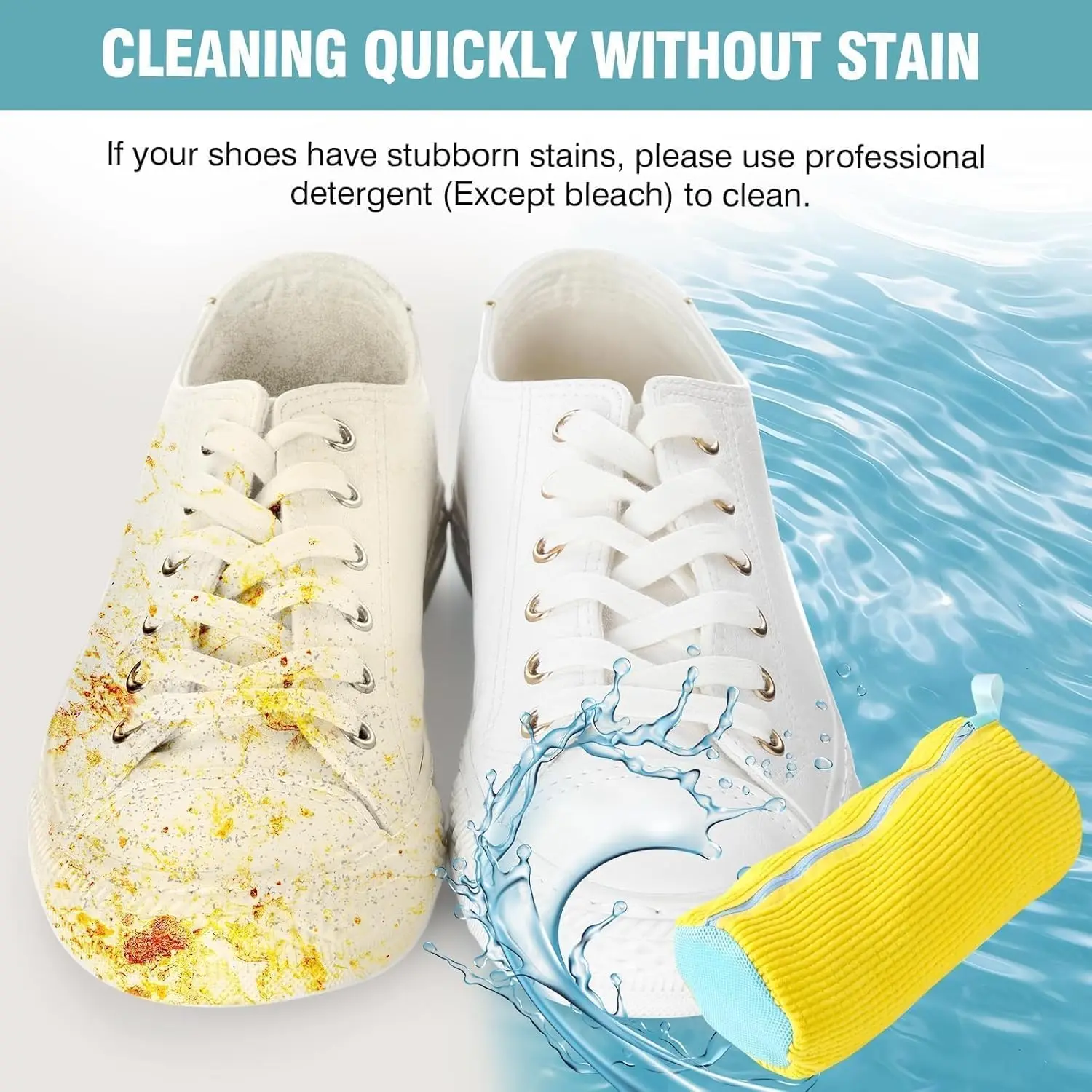 Shoe Washing Machine Bag: Laundry Shoe Bag for Washer and Dryer - Reusable Shoe Cleaning Bag for Sneaker Tennis Shoes Unstain Cleaner Kit (Yellow 2pcs)
