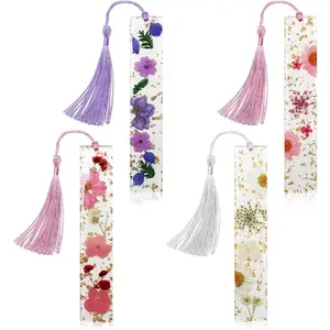 Dried Flower Bookmarks with Tassels, 4PCS Bookmarks for Women, Durable Handmade Dried Flower Resin Bookmarks, Pretty and Increase Reading Interest
