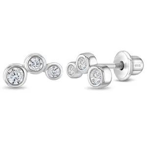 Bezel Climber Kids / Children's / Girls Earrings Screw Back - Sterling Silver