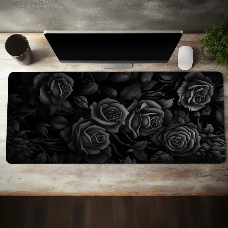 Vintage Flower Rose Pattern Mouse Pad, Non-slip Large Gaming Mouse Pad, Rubber Base Stitched Edge Desk Accessories for Home Office Game Mousepad, Made For Gaming, Computer Mouse Pad