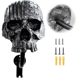 Skull Wall Mount Helmet Holder Rack with 2 Hooks Helmet Hanger for Coats Caps Baseballs Rugby Helmet Motorcycle Accessories