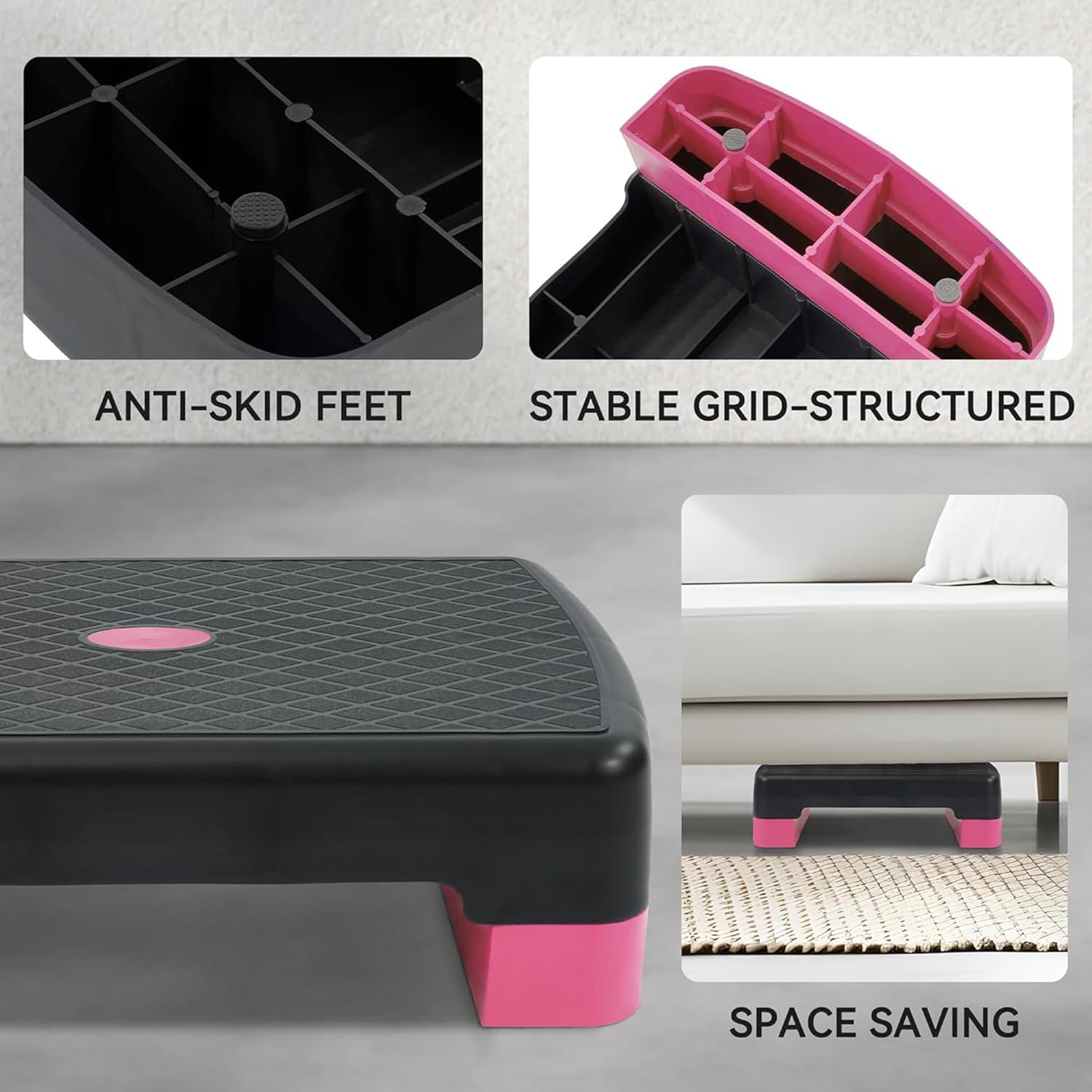 Aerobic Step Platform Trainer with Adjustable 2-Level Risers, 400 Pound Weight Capacity – Non-Slip Exercise Stepper for Cardio, Strength, and Fitness Workouts, 18-Inch, Multiple Colors