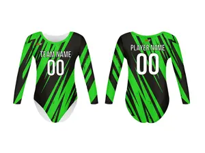 Custom Women's Long Sleeve One Piece Dance Uniform Flow Green & Black Striped Design Personalizable Team Player Info