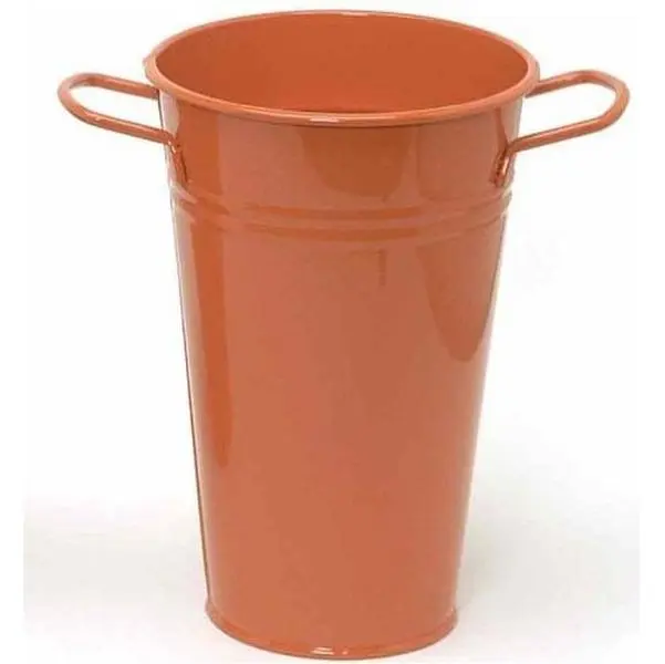 Houston International Trading 8295E TA 6.5 in. dia. x 9.5 in. Enameled Galvanized Vase, Tangerine