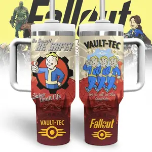 Fallout Vault Boy 40oz Tumbler with Handle & Straw | Insulated Vault-Tec Water Bottle | Gamer Merch Gift | Enjoy Vault Life