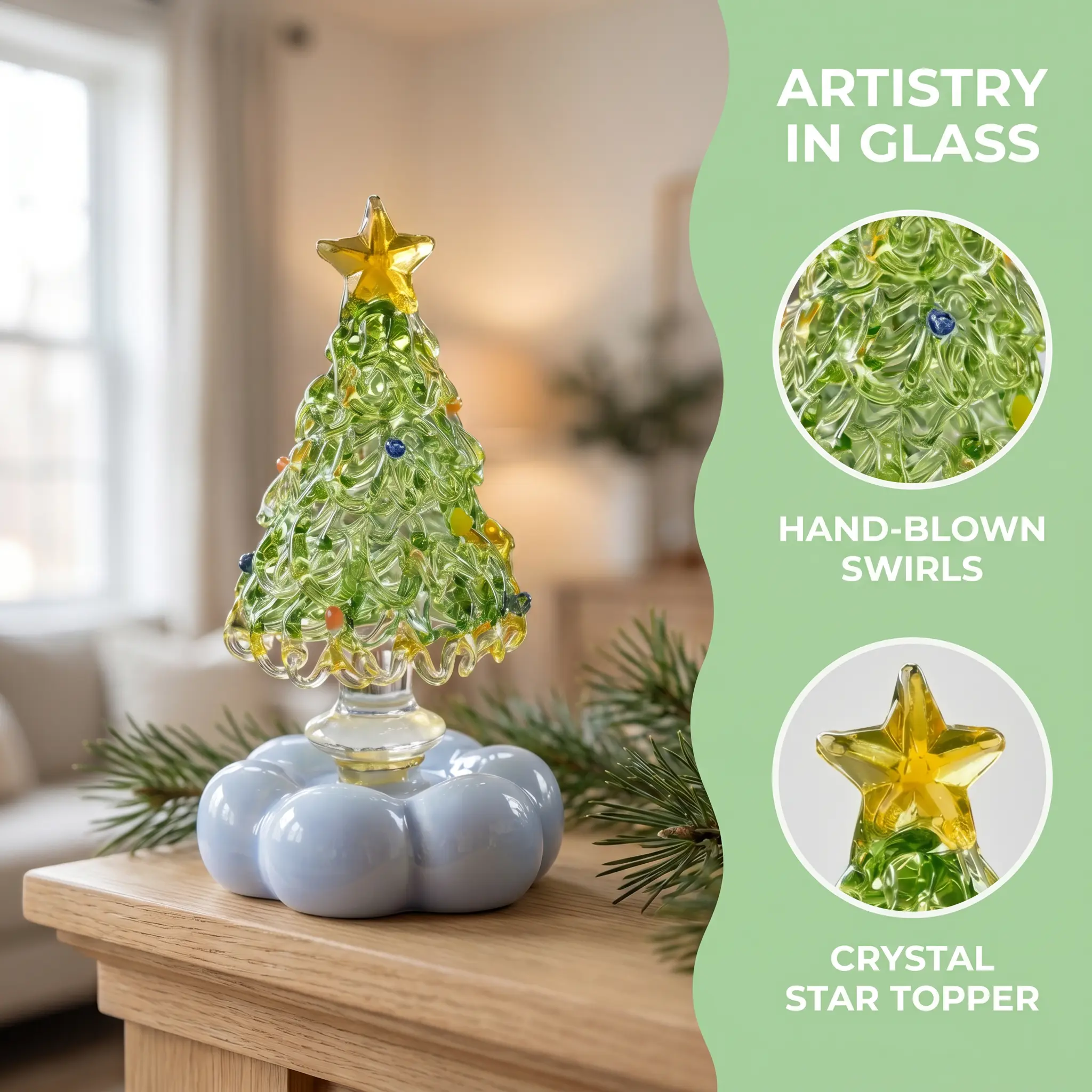 Christmas Tree Rotating Ornament, Porcelain Artwork, Holiday Gift, Dreamy Glass Decoration, Ideal for Gifting & Desktop Decor