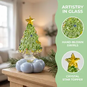 Christmas Tree Rotating Ornament, Porcelain Artwork, Holiday Gift, Dreamy Glass Decoration, Ideal for Gifting & Desktop Decor