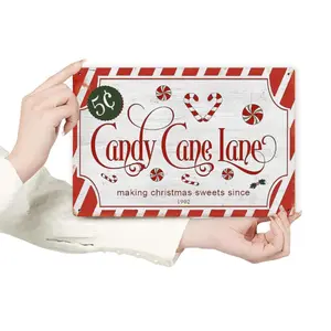 [Vintage Christmas Decor] Vintage Retro Christmas Metal Sign | 1pc 8x12 Inch Candy Cane Lane Wall Decor, Iron Poster with Red Stripes, Festive Holiday Plaque for Home & Outdoor Use