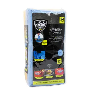 Auto Drive Coral Fleece Multi-Purpose Microfiber Towel Cleaning Detailing 24 Pack Blue and Yellow
