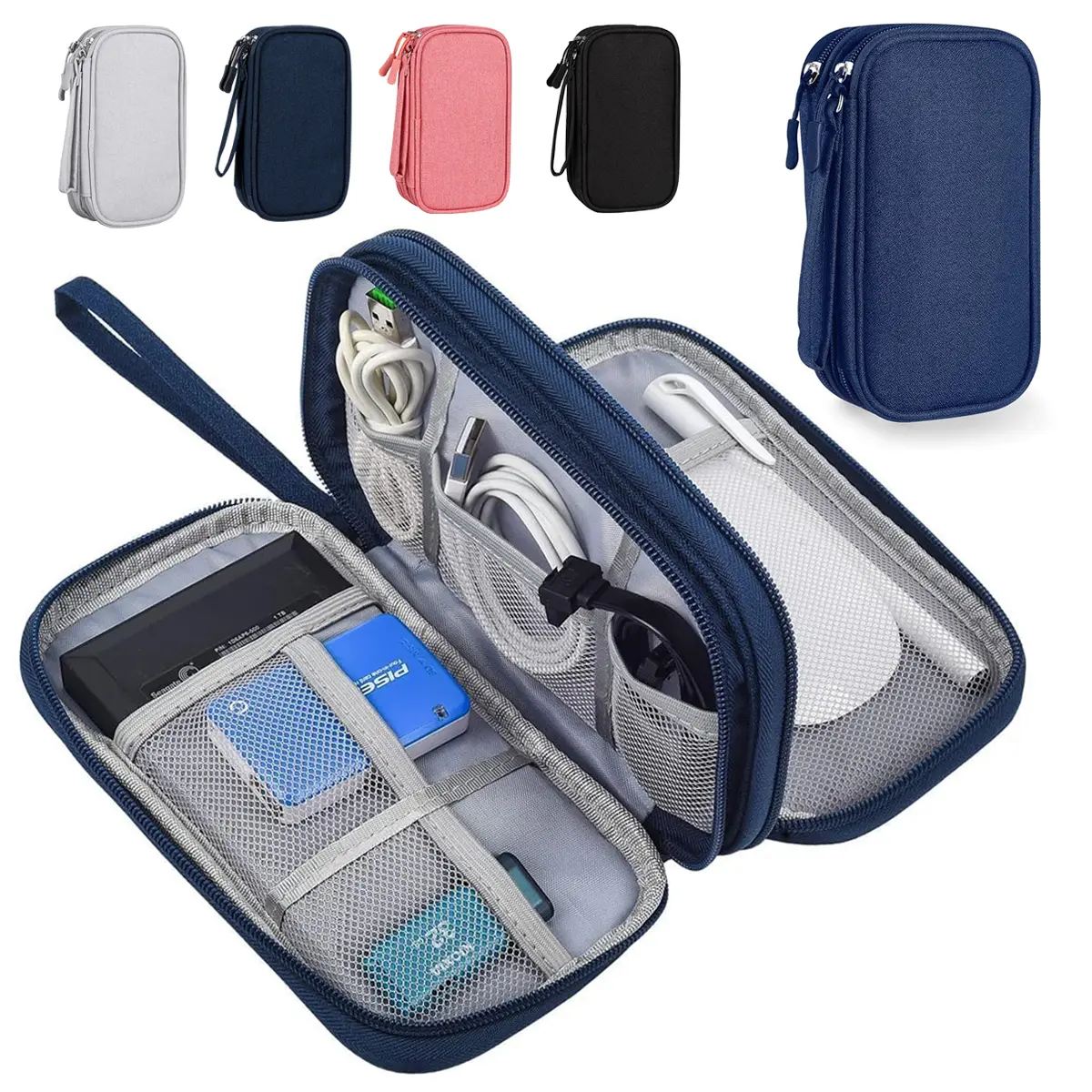 Portable Double Layer Cable Storage Bag, Waterproof Travel Organizer ...