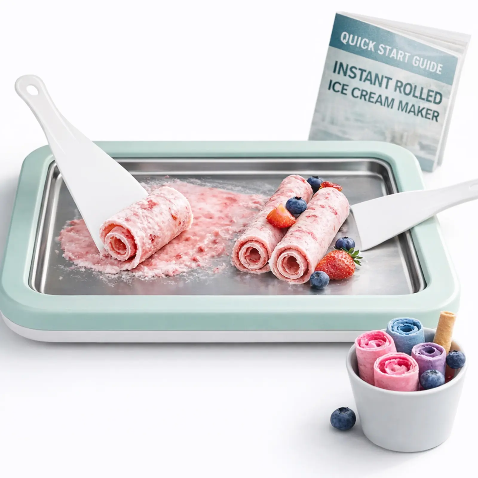 Rolled Ice Cream Maker with Quick Start Guide - DIY Instant Ice Cream Tray Kit, Includes 2 Scrapers for Manual Homemade Ice Cream Rolls, Frozen Yogurt, Sorbets & Slushies, No Electricity Needed（green）