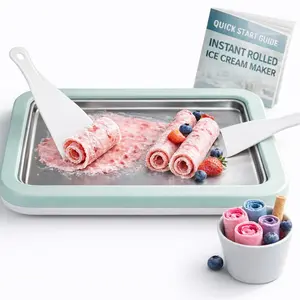 Rolled Ice Cream Maker with Quick Start Guide - DIY Instant Ice Cream Tray Kit, Includes 2 Scrapers for Manual Homemade Ice Cream Rolls, Frozen Yogurt, Sorbets & Slushies, No Electricity Needed（green）