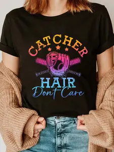100% Cotton Softball Shirt Girls Women Softball Player Softball Catcher T-Shirt