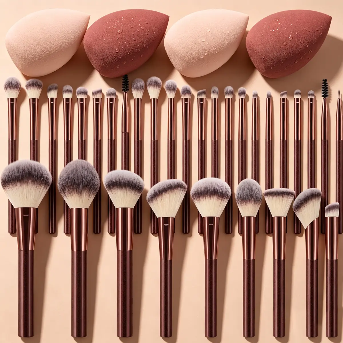 Ship From US All-In-One makeup products Premium Synthetic Fiber makeup brushes set Including Powder Blush Eyeshadow Concealer Brushes Non-Latex Beauty Sponges Complete Applicator Kit for Daily Full Face Makeup Suitable for All Skin Types