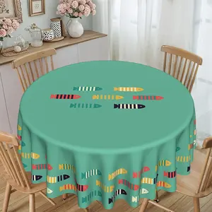Simple Geometric Fish Print Round Tablecloth, 120g/m² Polyester, Furniture Protector, Party Decor, Hotel Restaurant Home Use
