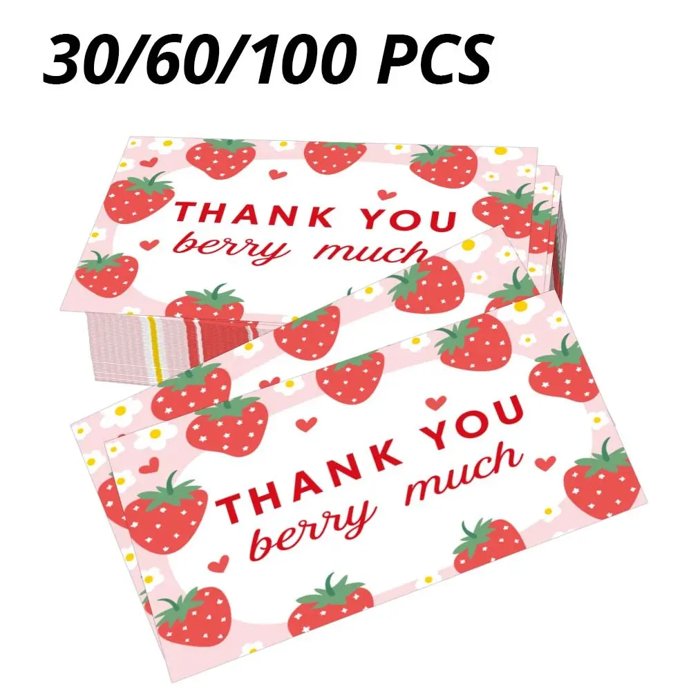 Strawberry Bulk Thank You Cards, Appreciation Cards, Gratitude Cards, Greeting Cards, Thanks Card, Fruit Pattern Design, Strawberry Motifs, “thank You Berry Much”, 9x5.4 Cm, for Online Retail, Personal Stores, Office Supplies