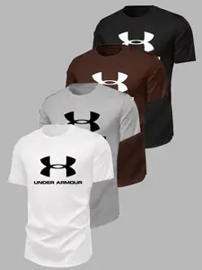 Men's Patterned T-Shirt Set of 4, Streetwear Casual, Youth Trendy Daily Wear, Fitted Long Sleeve, Print Design